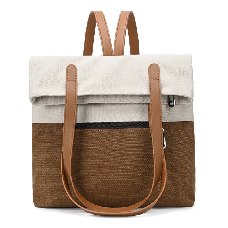 Beige And Brown Canvas Tote Bag for Women - Multi-Use Shoulder Handbag & Backpack, Large Capacity, 30x10x40cm