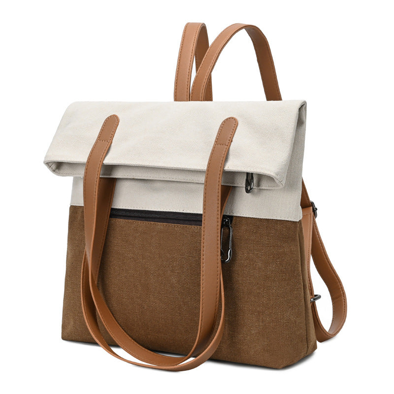 Beige And Brown Canvas Tote Bag for Women - Multi-Use Shoulder Handbag & Backpack, Large Capacity, 30x10x40cm
