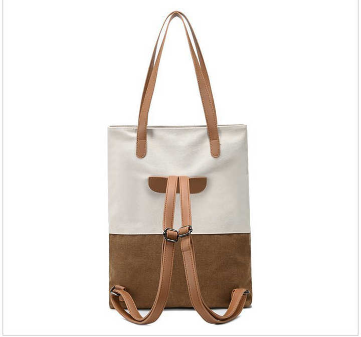 Beige And Brown Canvas Tote Bag for Women - Multi-Use Shoulder Handbag & Backpack, Large Capacity, 30x10x40cm