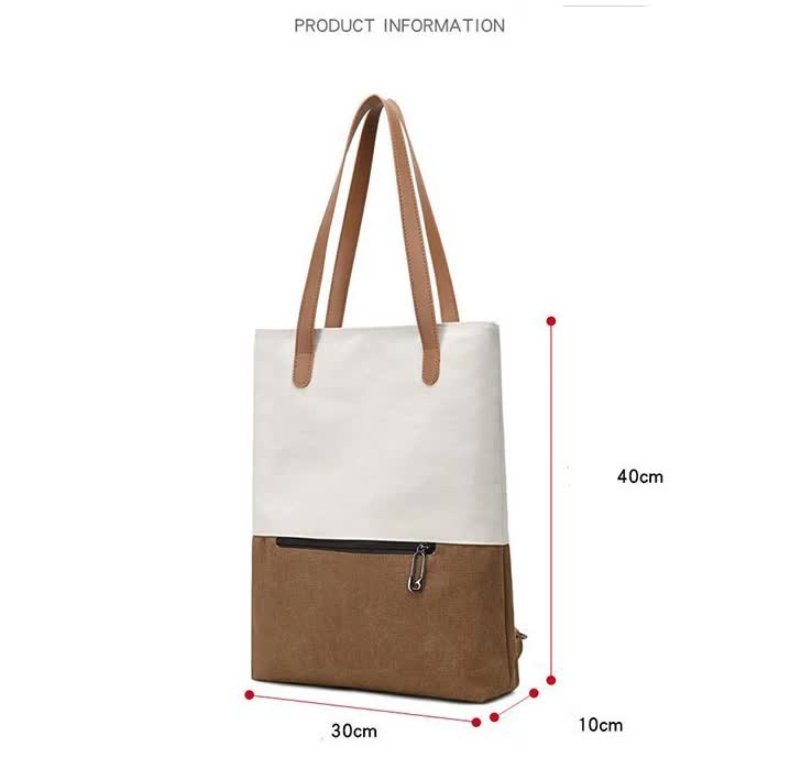 Beige And Brown Canvas Tote Bag for Women - Multi-Use Shoulder Handbag & Backpack, Large Capacity, 30x10x40cm