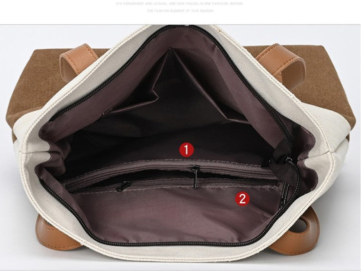 Beige And Brown Canvas Tote Bag for Women - Multi-Use Shoulder Handbag & Backpack, Large Capacity, 30x10x40cm