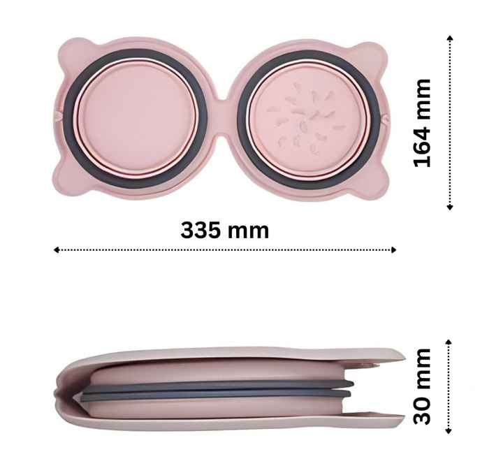 Green Portable Collapsible Pet Bowl Set - Food-Grade Silicone Double Bowl for Dogs & Cats, Anti-Slip & Easy to Clean