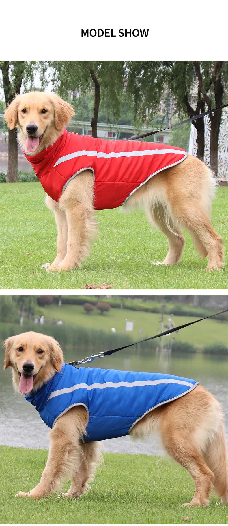 Size 2XL Red Reflective Winter Dog Jacket - Warm & Waterproof Outdoor Coat for Large Breeds