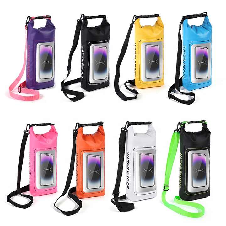 Orange 2L Waterproof Phone Pouch - Multi-Functional PVC Dry Bag for Swimming and Water Activities