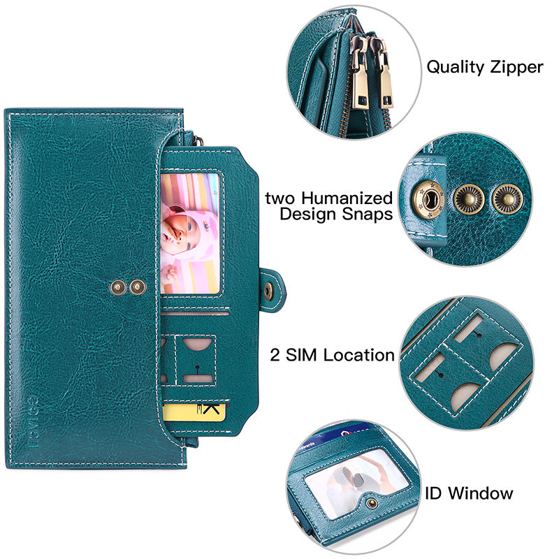 Dark Green Large Capacity Women's Leather Wallet - RFID Blocking Card Holder