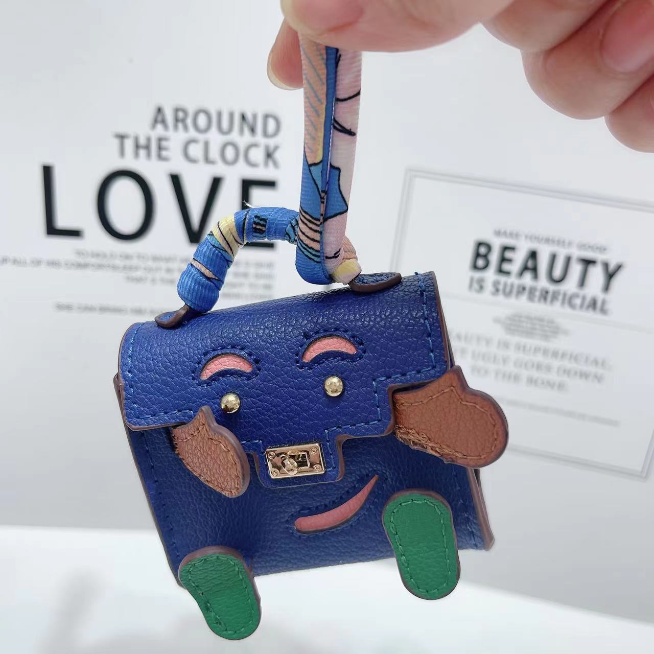 Dark Blue Mini Bag Earphone Case - Stylish Keychain Pouch for Headphones