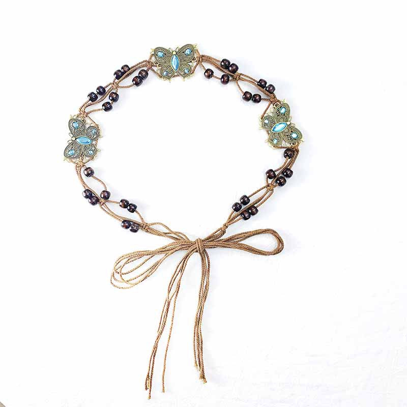 2 PCS Butterfly Ethnic Style Waist Chain - Beaded Bohemian Belt for Women