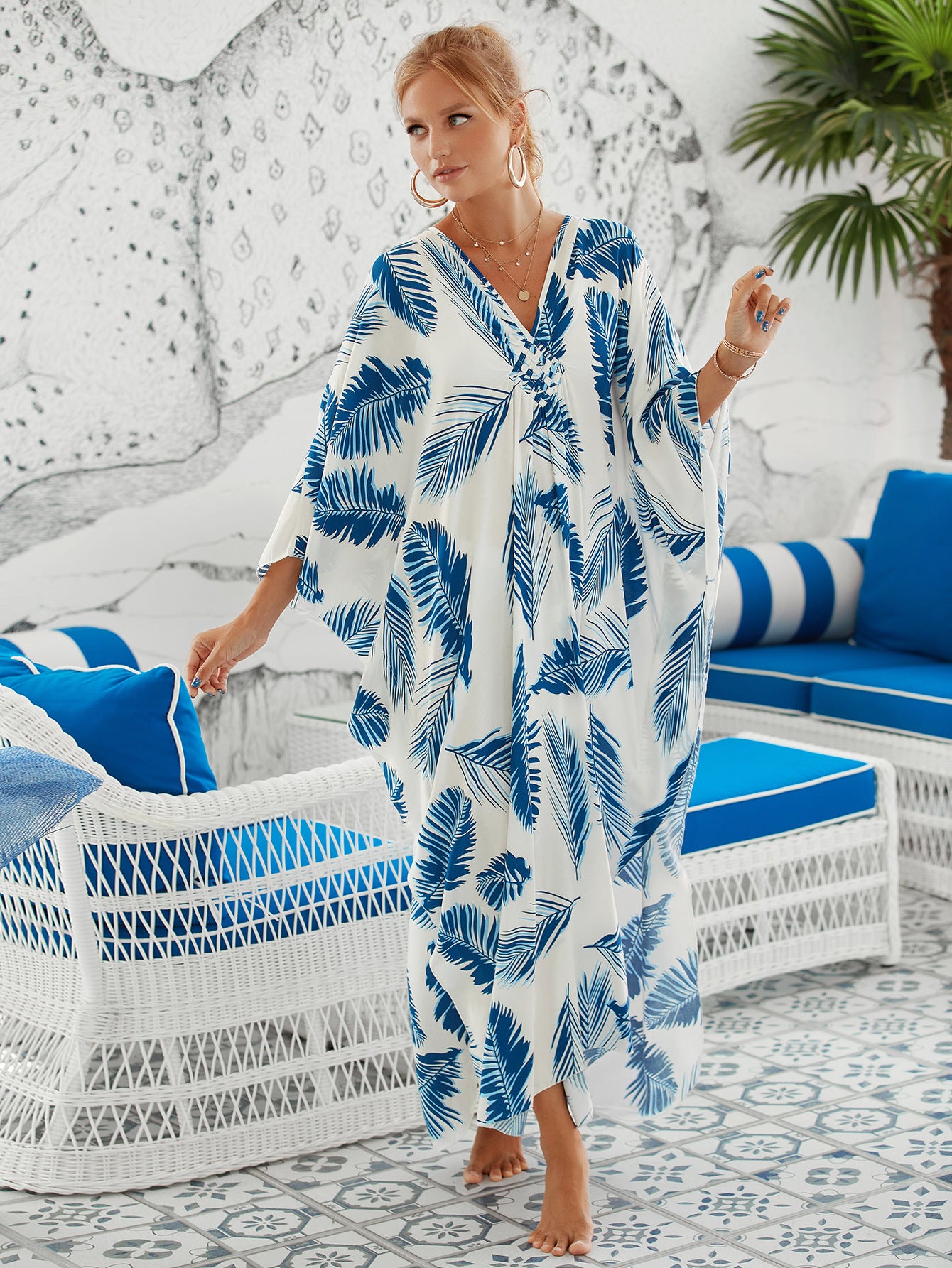 Style 9 Loose Fit Caftan Dress - Resort Style Beach Coverup for Women