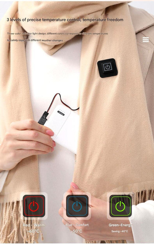 Orange Heated Scarf - Electric Warming Scarf, Winter Outdoor Essential (Without power bank)