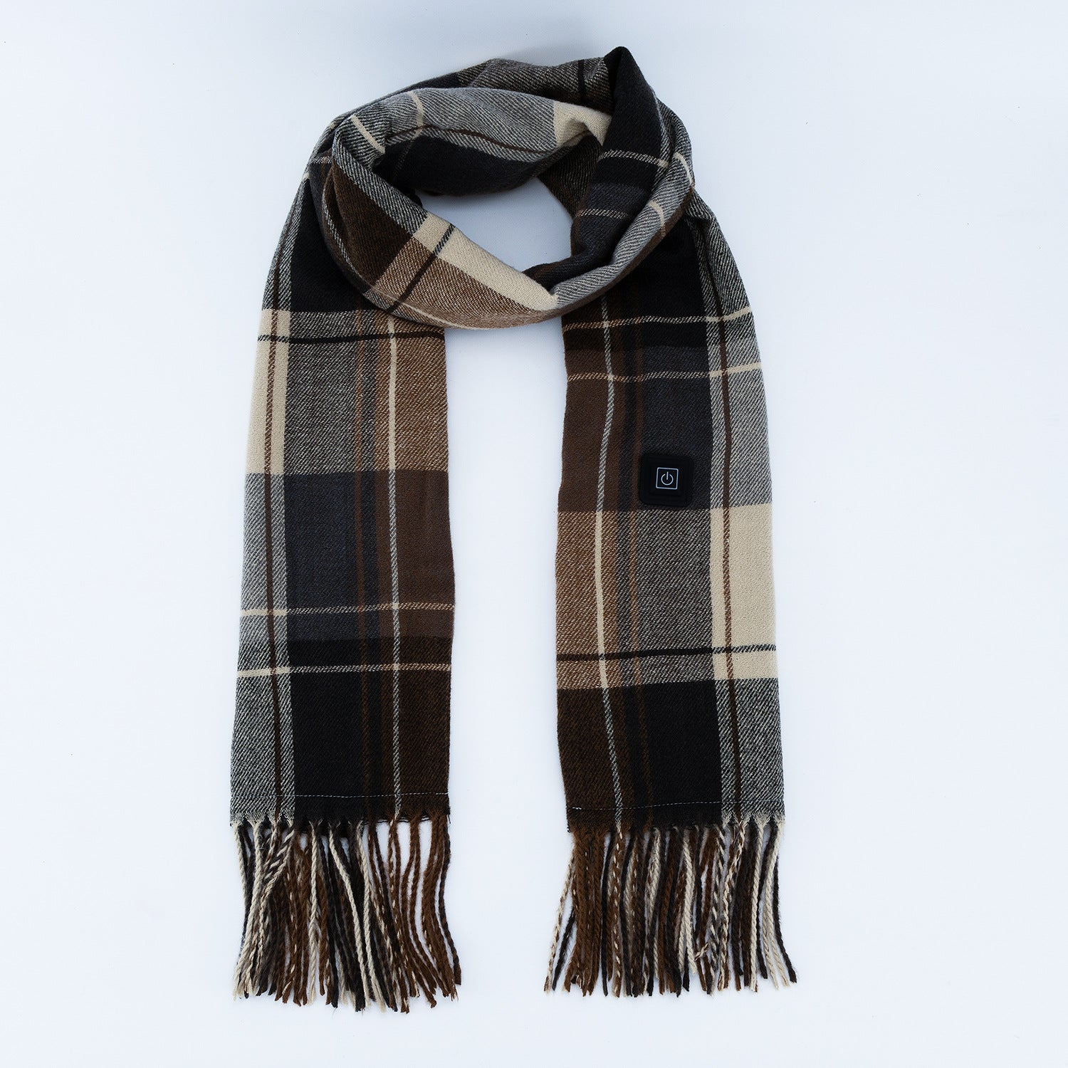 Striped Dark Brown Plaid Heated Scarf - Electric Warming Scarf, Winter Outdoor Essential (Without power bank)