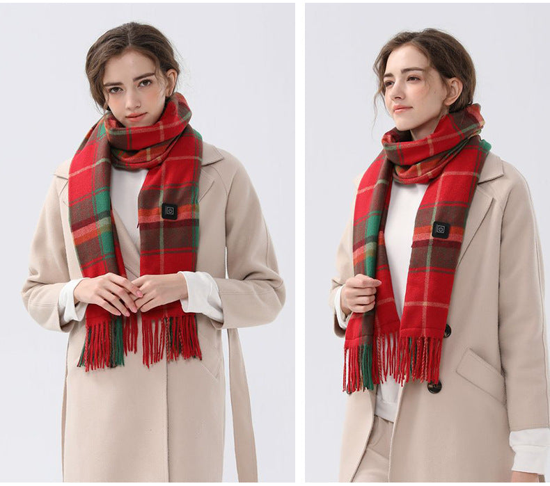 Christmas Plaid Heated Scarf - Electric Warming Scarf, Winter Outdoor Essential (Without power bank)