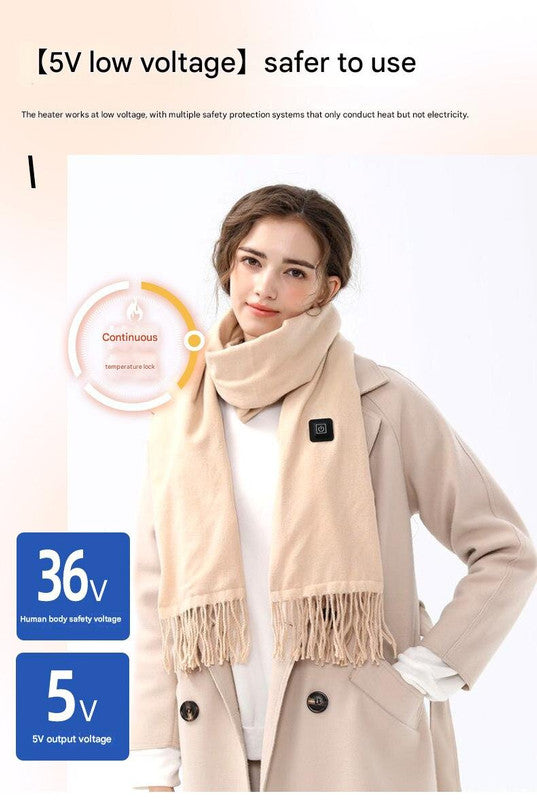 Large Plaid Heated Scarf - Electric Warming Scarf, Winter Outdoor Essential (Without power bank)