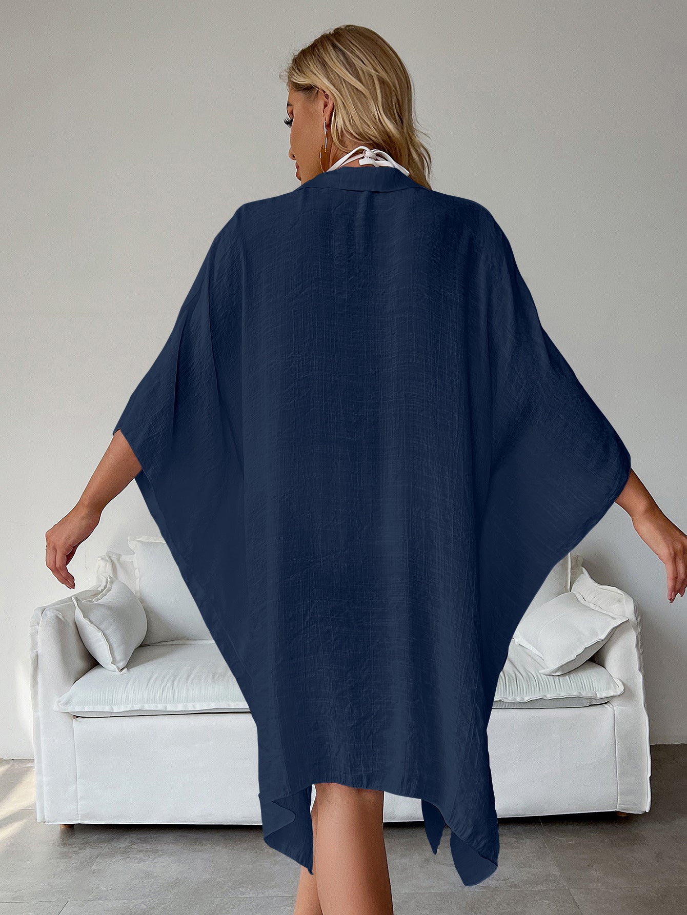 Navy Blue Summer Beach Cover-Up- Bamboo Cotton Sun Protection Cardigan