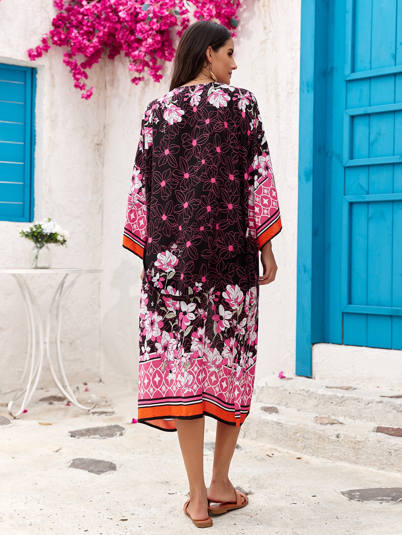 Pink Women's Lightweight Beach Cardigan-Floral Print Kimono