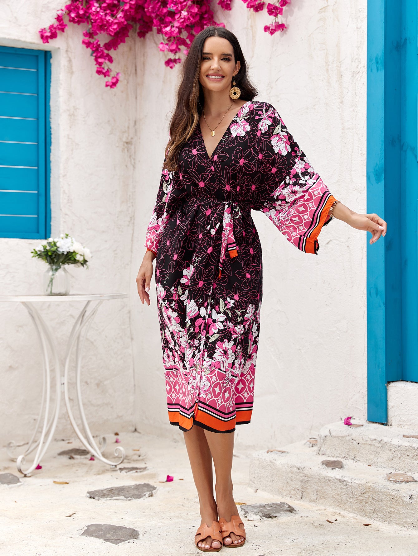 Pink Women's Lightweight Beach Cardigan-Floral Print Kimono