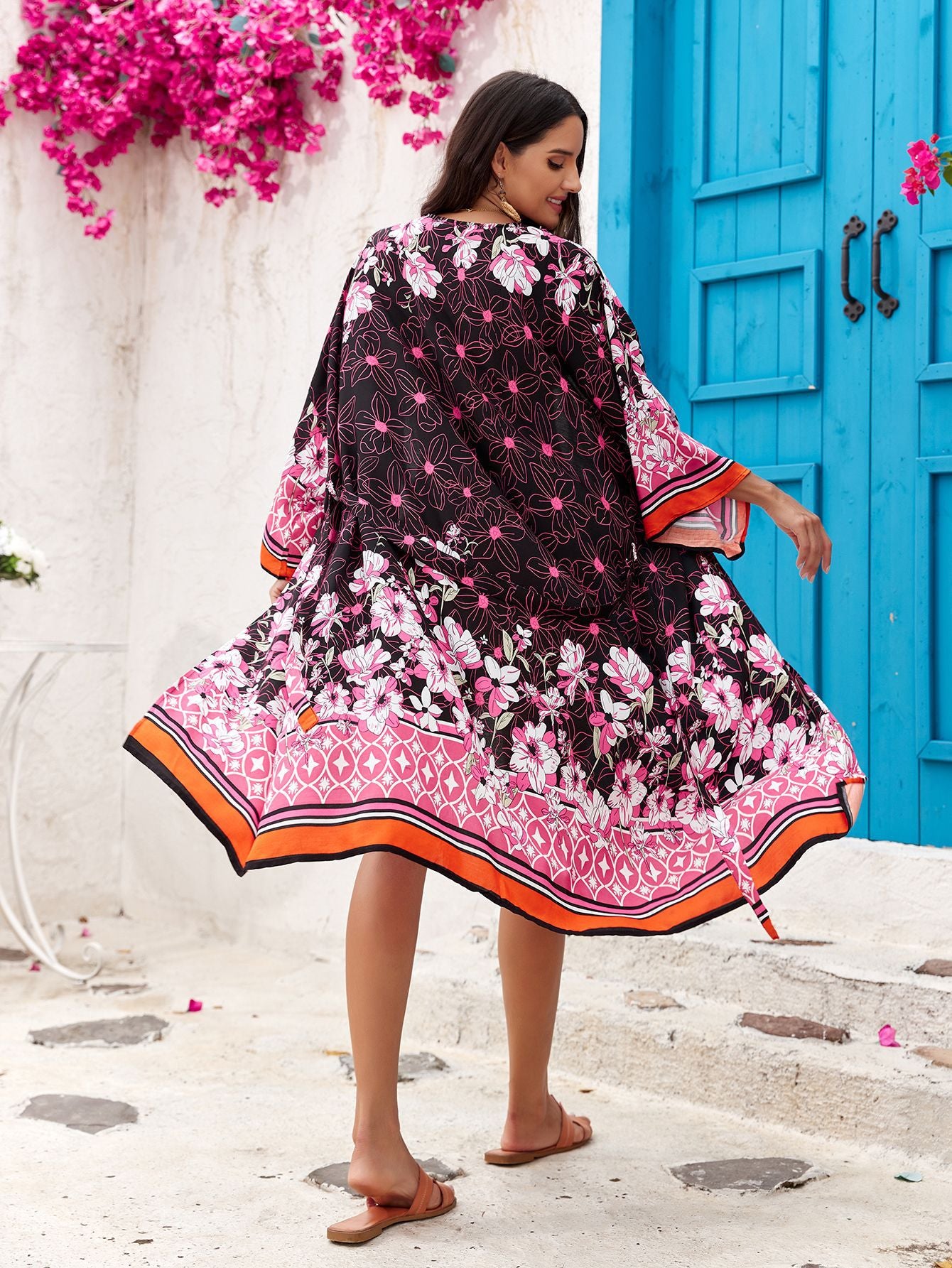 Pink Women's Lightweight Beach Cardigan-Floral Print Kimono