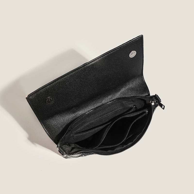 Black Elegant crocodile embossed clutch - with metal top handle and shoulder strap