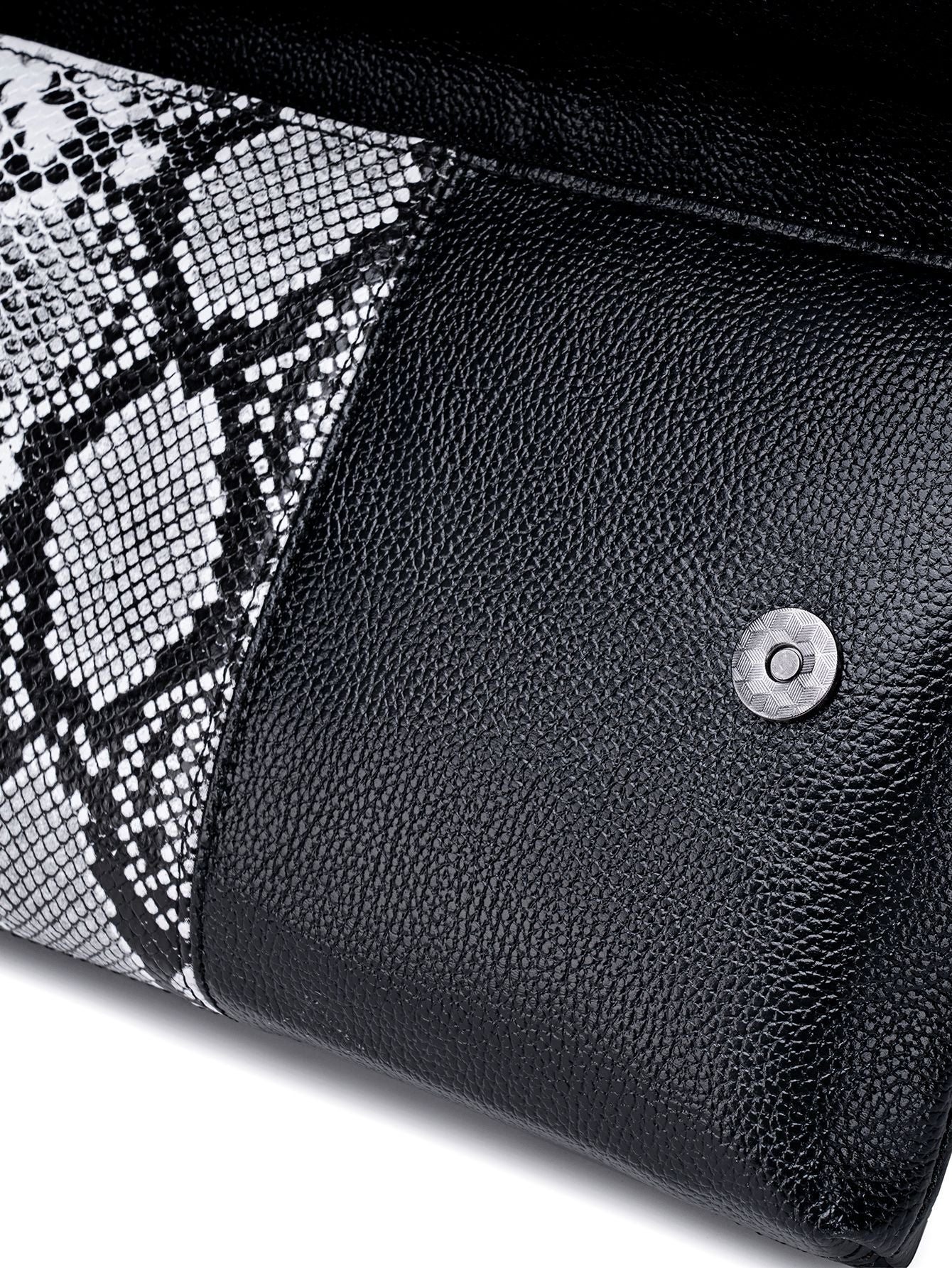 Black and White Elegant crocodile embossed clutch - with metal top handle and shoulder strap