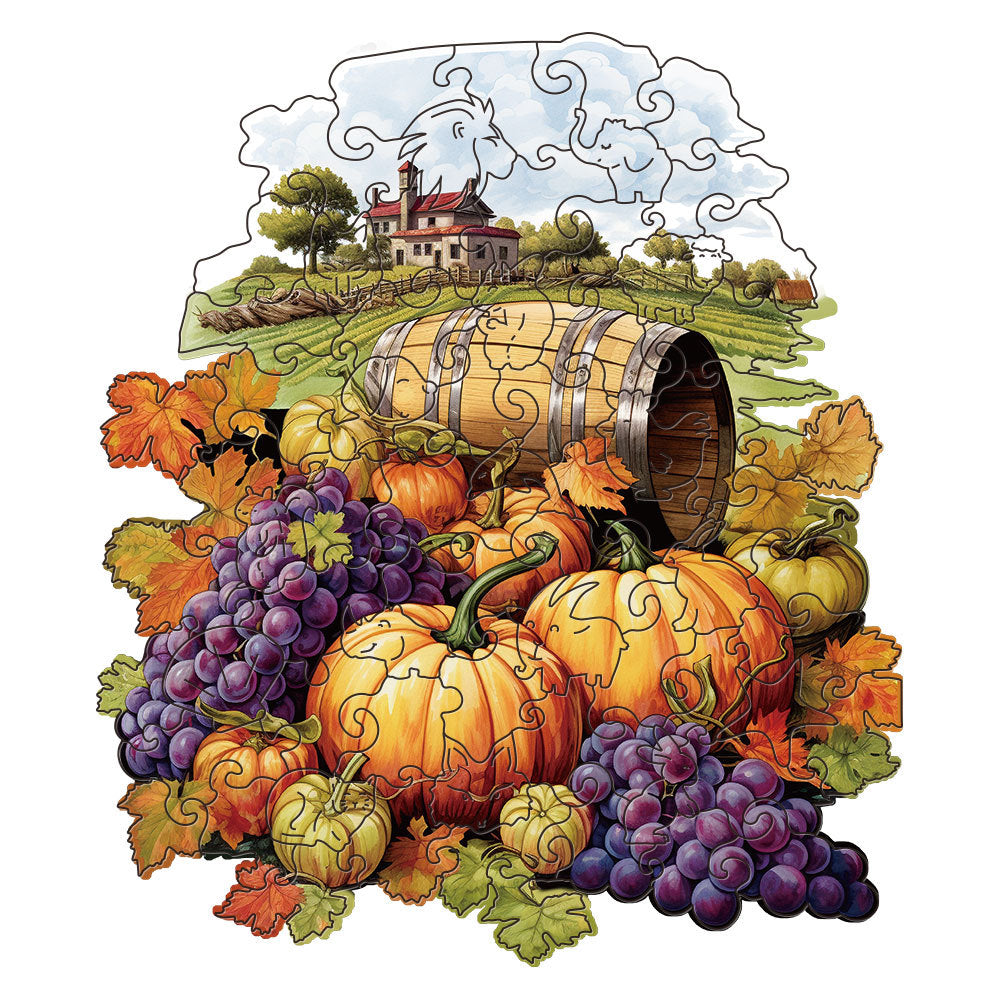 Purple grapes Thanksgiving Wooden Puzzle - Vegetable & Fruit Design, Home Decor, Educational Toy (Size M)