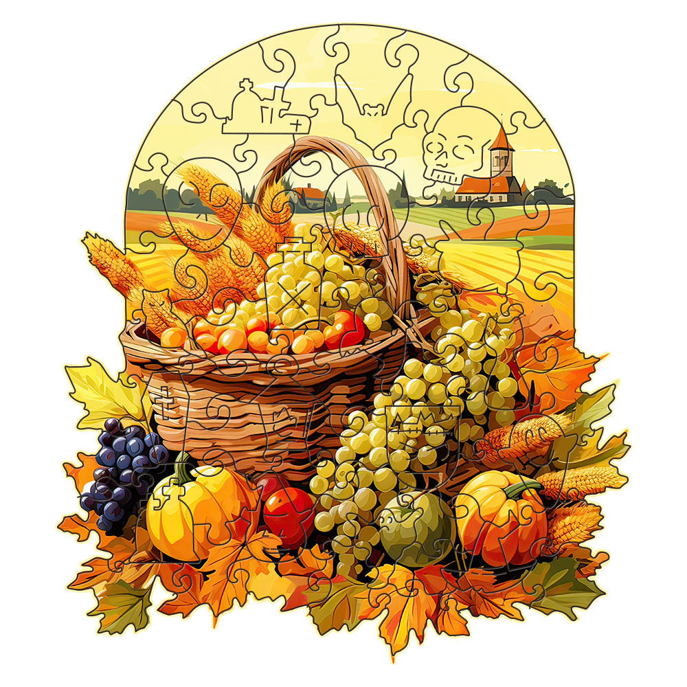 Fruit and vegetable basket Thanksgiving Wooden Puzzle - Vegetable & Fruit Design, Home Decor, Educational Toy (Size L)