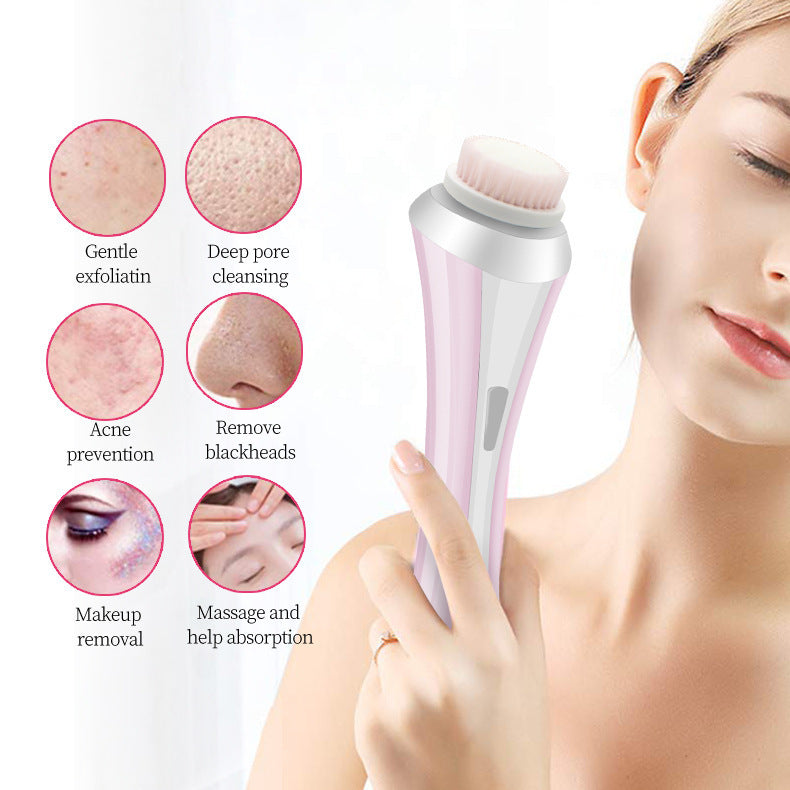 Pink Rechargeable Facial Cleansing Brush Kit with 4 Heads & Charging Dock