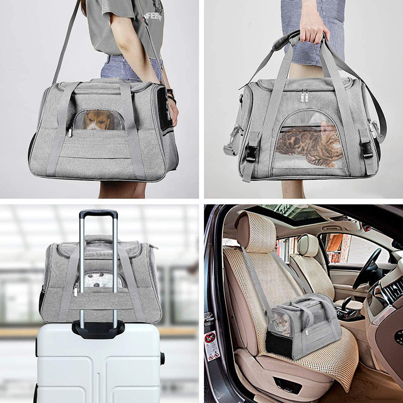 Portable Pet Bag for Small Dogs and Cats - Light pink Travel Tote with Pet Mat (44x25x28cm)