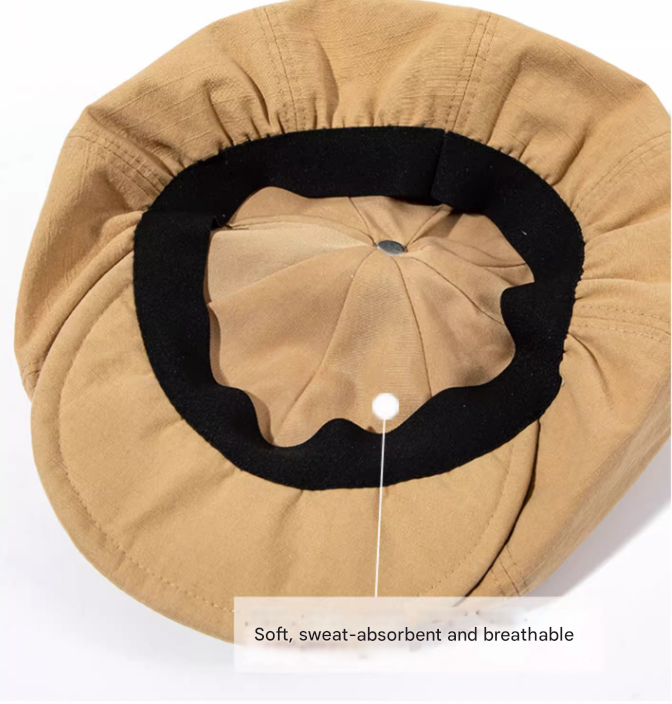 Black Women's Vintage Style Baker Boy Cap - Soft Cotton Linen Blend