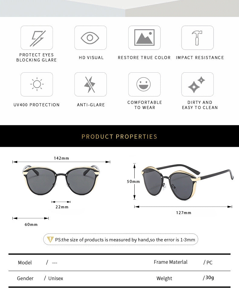 2-pcs Black Elegant Women's Cat Eye Sunglasses - Anti-Glare, Lightweight Frame