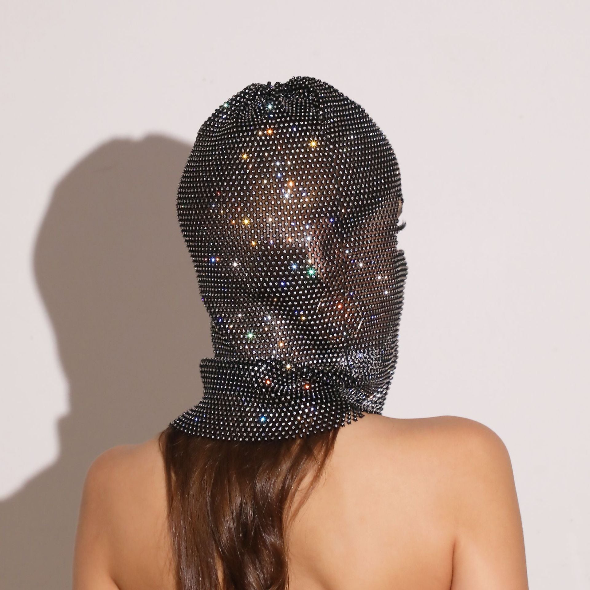 White Glitter Rhinestone Face Balaclava - Trendy Music Festival Head Cover, 37cm