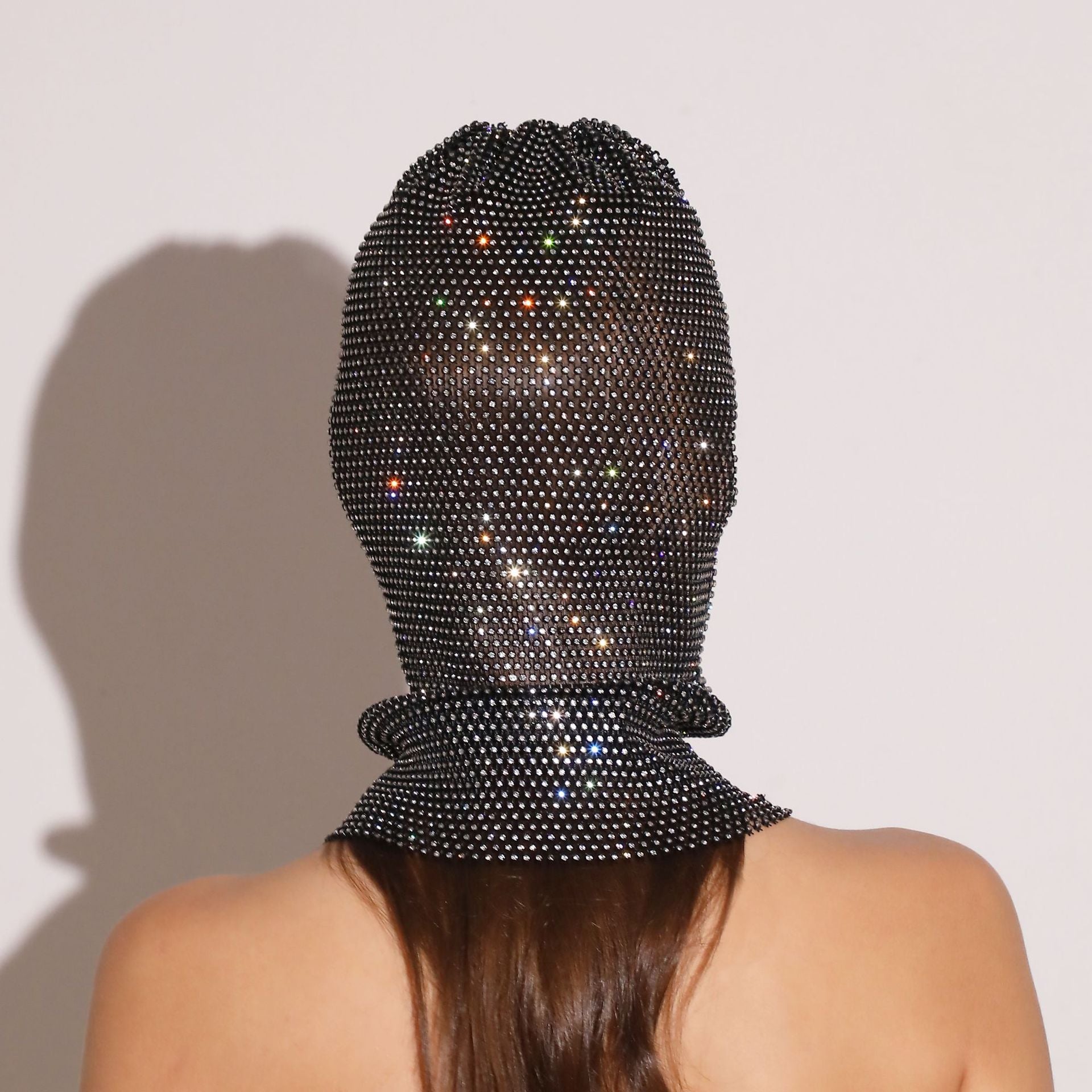 Champagne Glitter Rhinestone Face Balaclava - Trendy Music Festival Head Cover, 37cm
