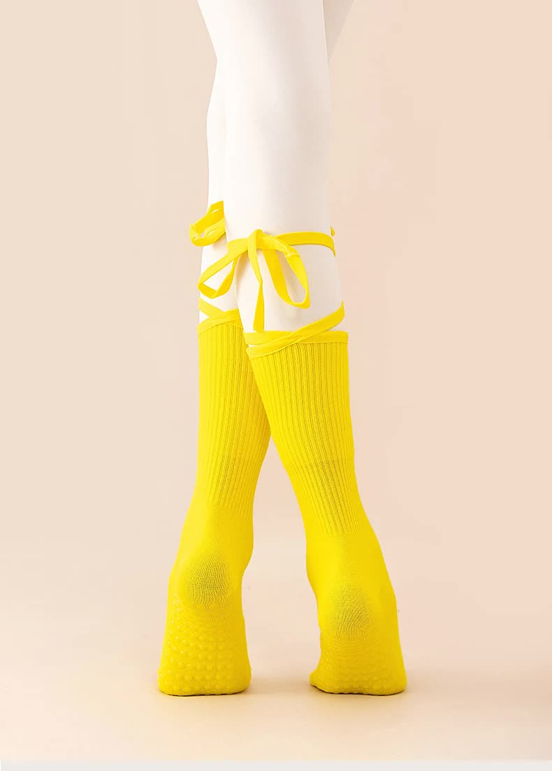 3 Pcs Orange Non-Slip Yoga Socks with Cross Straps - Cotton Pilates Dance Socks for Women, Lightweight Comfort