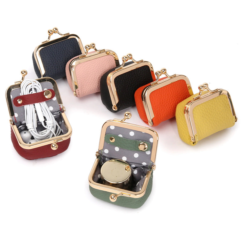 Black Mini Jewelry Pouch - Compact PU Leather Coin Purse for Earrings, Rings, and Necklaces, 6.5x5x3.5cm
