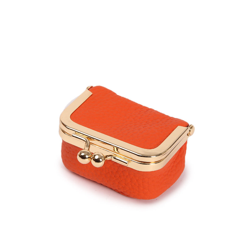 Orange Mini Jewelry Pouch - Compact PU Leather Coin Purse for Earrings, Rings, and Necklaces, 6.5x5x3.5cm