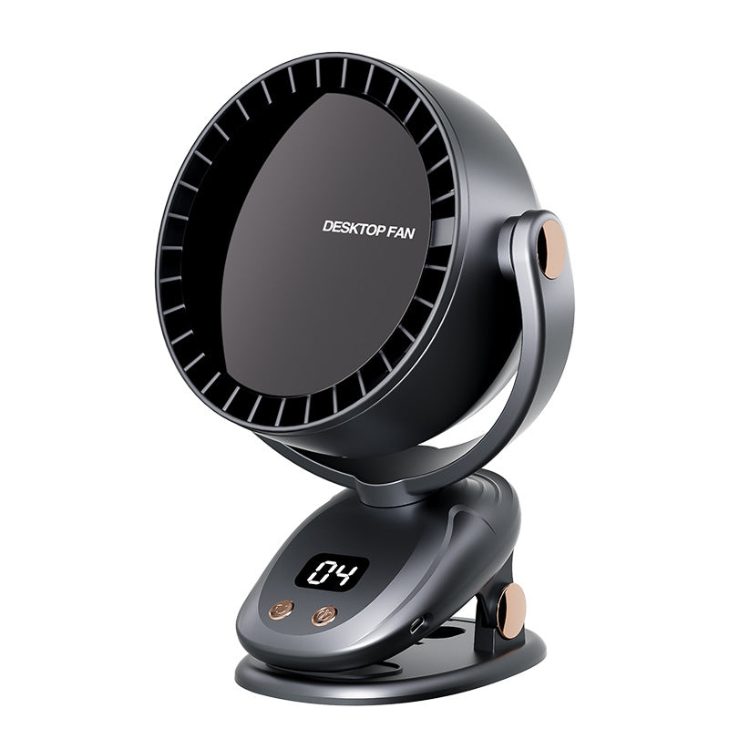 Black Portable Bladeless Clip Fan with USB Charging - 180-Degree Oscillating, Lightweight, and Quiet for Desk, Camping, and Outdoor Use