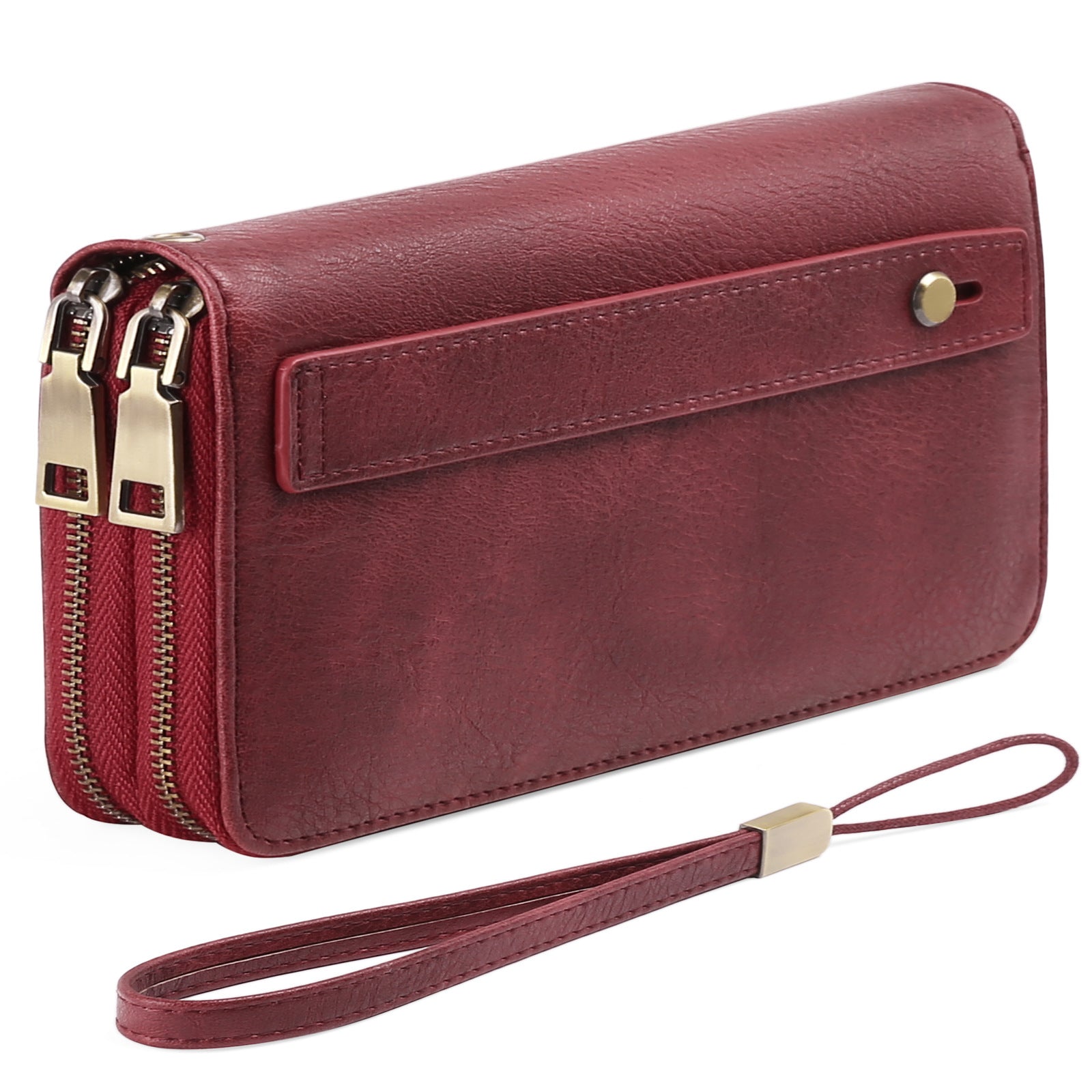 Blue Double Zipper Women's Wallet - Large Capacity Clutch Organizer with Wristlet Strap