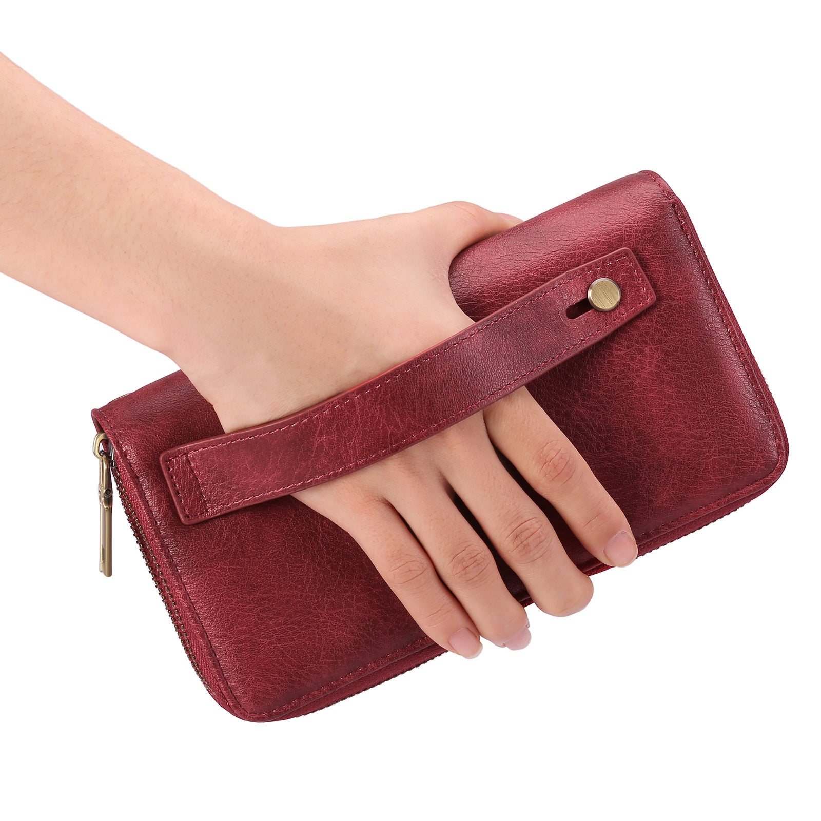 Dark Blue Double Zipper Women's Wallet - Large Capacity Clutch Organizer with Wristlet Strap