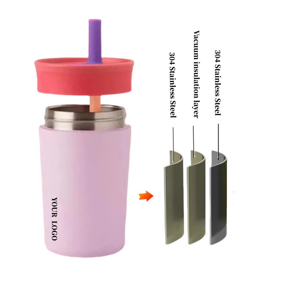 2 Pcs Beige 12oz Insulated Tumbler with Straw - 304 Stainless Steel, BPA-Free, Leak-Proof Coffee Mug for Hot and Cold Drinks