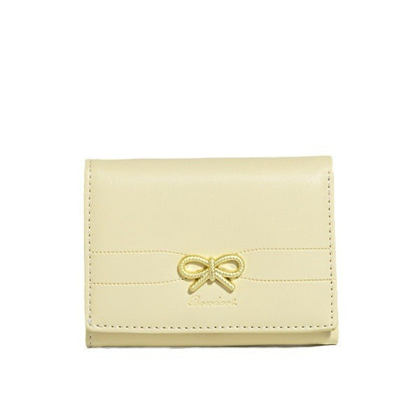 Yellow Compact Women's Bow-Accent Wallet - Fresh Minimalist PU Leather Foldable Card Holder with Multiple Slots