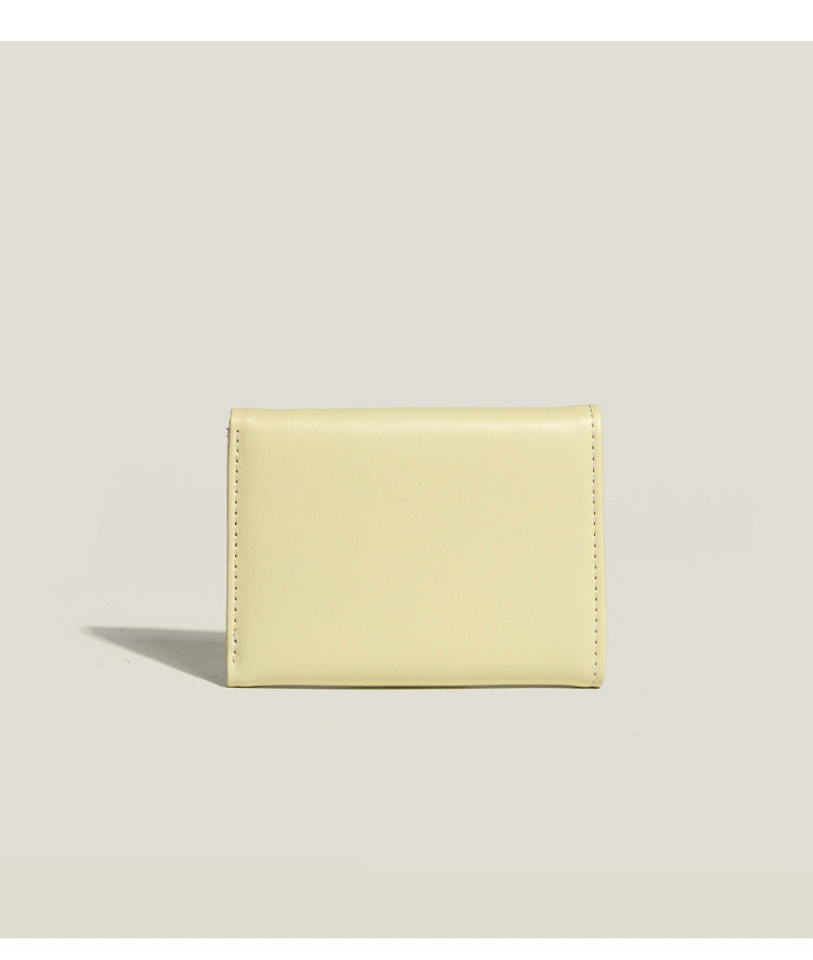 Yellow Compact Women's Bow-Accent Wallet - Fresh Minimalist PU Leather Foldable Card Holder with Multiple Slots