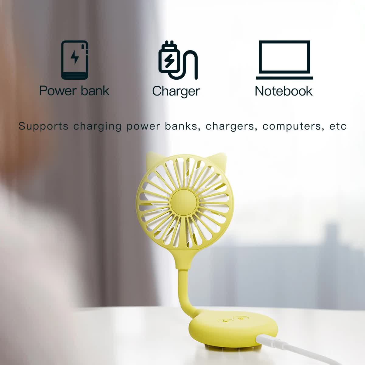 2 Pcs Pink Portable USB Mini Fan with Suction Cup - 360-Degree Adjustable Foldable Desktop Fan with 3 Speed Settings