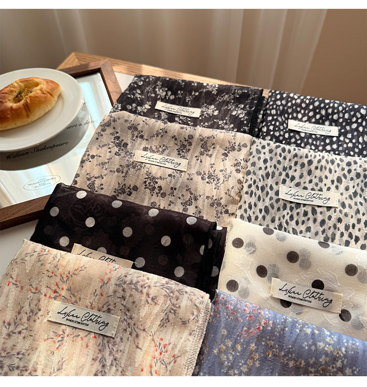 Style 5 Beige Versatile Patterned Square Scarf | 65x65cm Lightweight Polyester Neckerchief Headband | Vintage Polka Dot & Floral