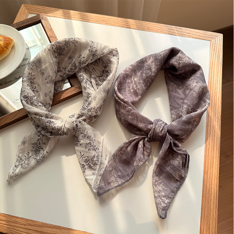 Style 12 Black Versatile Patterned Square Scarf | 65x65cm Lightweight Polyester Neckerchief Headband | Vintage Polka Dot & Floral