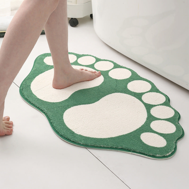 2 Pcs Red And White Foot-Shaped Plush Bath Mat - Non-Slip Absorbent Bathroom Rug for Bedroom and Doorway (50x80cm)