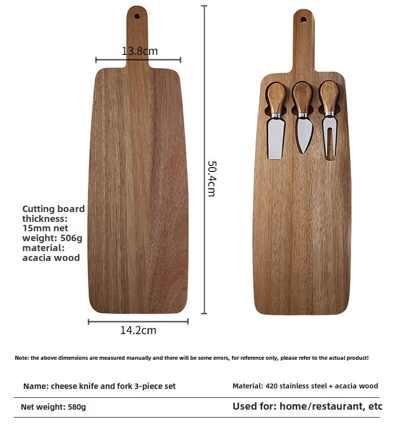 Brown And Silver Premium Acacia Wood Cheese Board Set | Charcuterie Platter with 3 Stainless Steel Knives