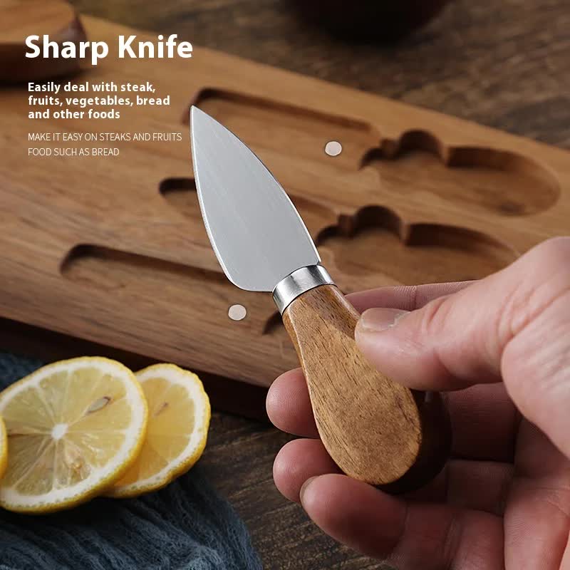 Brown And Silver Premium Acacia Wood Cheese Board Set | Charcuterie Platter with 3 Stainless Steel Knives