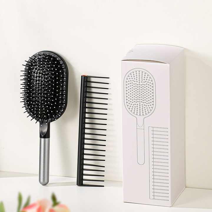 Rose Red Air Cushion Massage Paddle Brush & Wide Tooth Comb Set - Gentle Detangling for All Hair Types