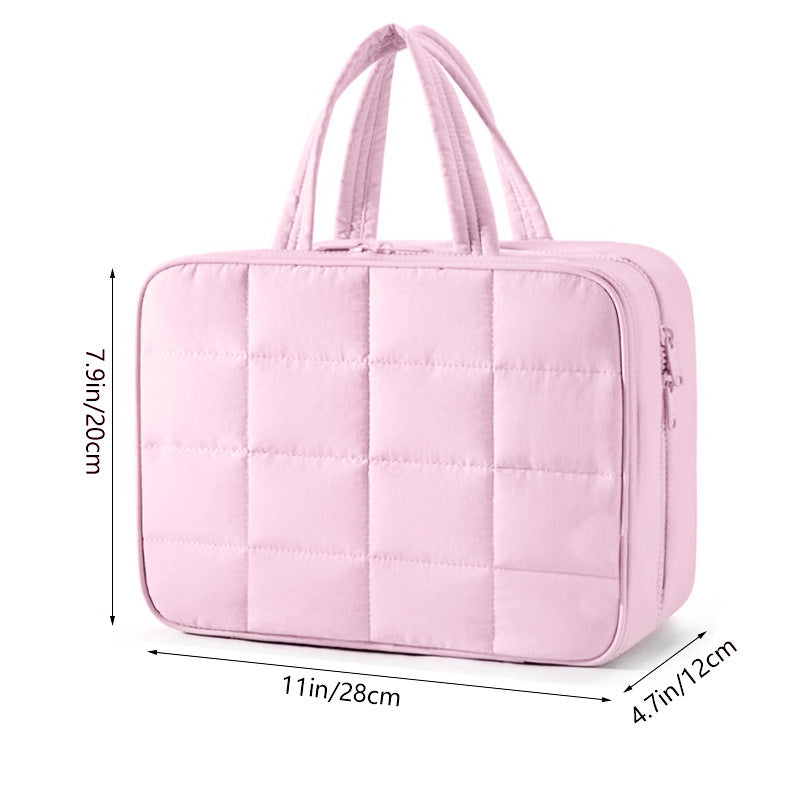 Size M Black Quilted Hanging Toiletry Bag with Jewelry Organizer - Travel Cosmetic Case(28*12*20)