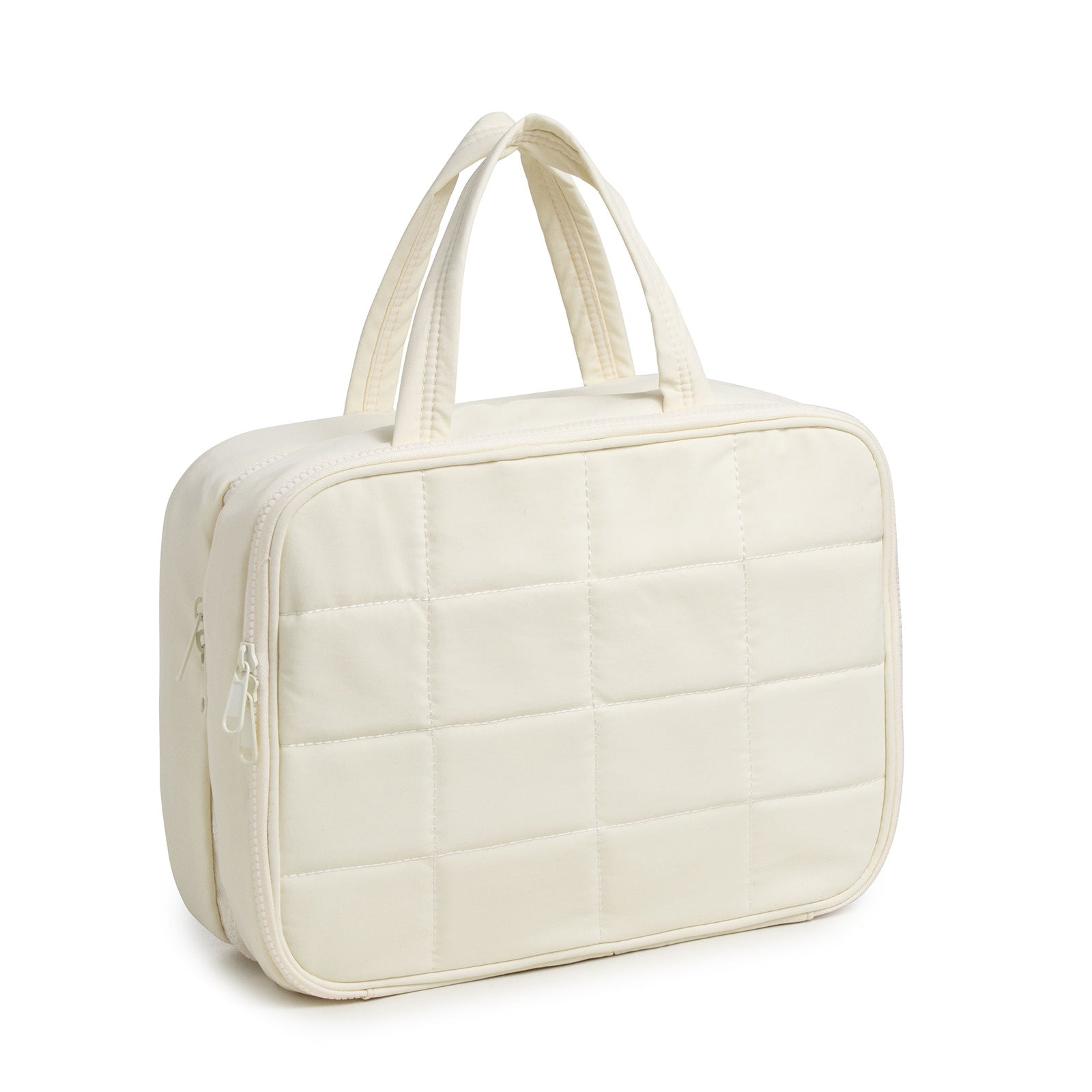 Size L Beige Quilted Hanging Toiletry Bag with Jewelry Organizer - Travel Cosmetic Case(31*12*23)