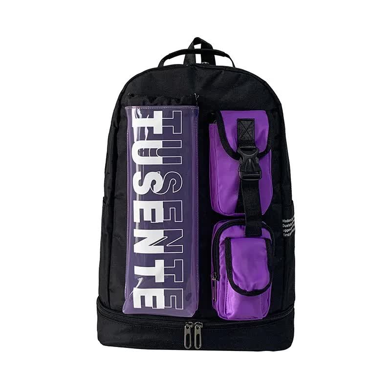 Purple And Black Stylish Sports Backpack with Contrast Pockets - Unisex Gym Bag for Badminton & Tennis