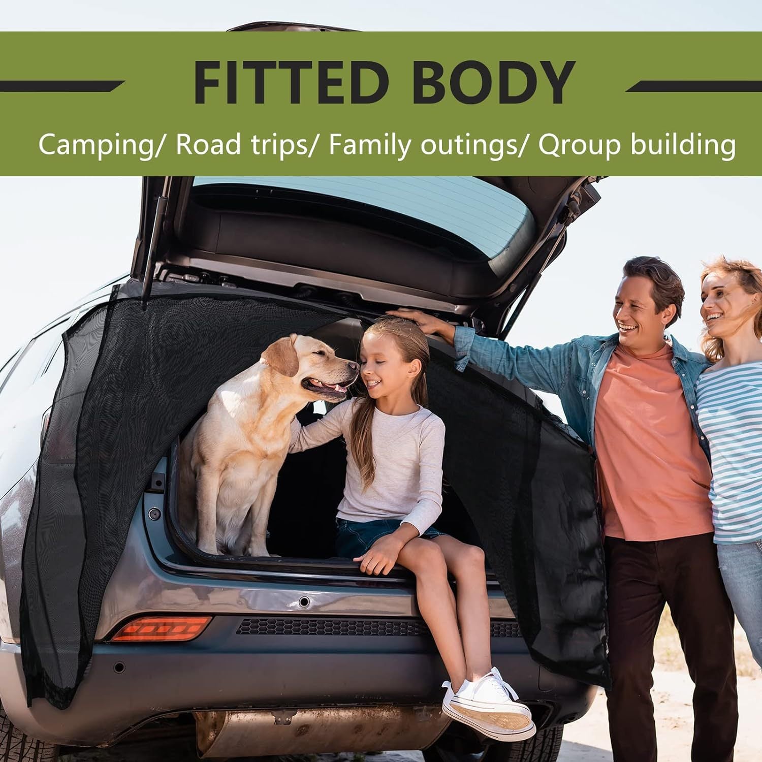 Size XL Black Magnetic Car Window Sun Shade Screens & SUV Tailgate Mosquito Net Set - Breathable Bug Protection